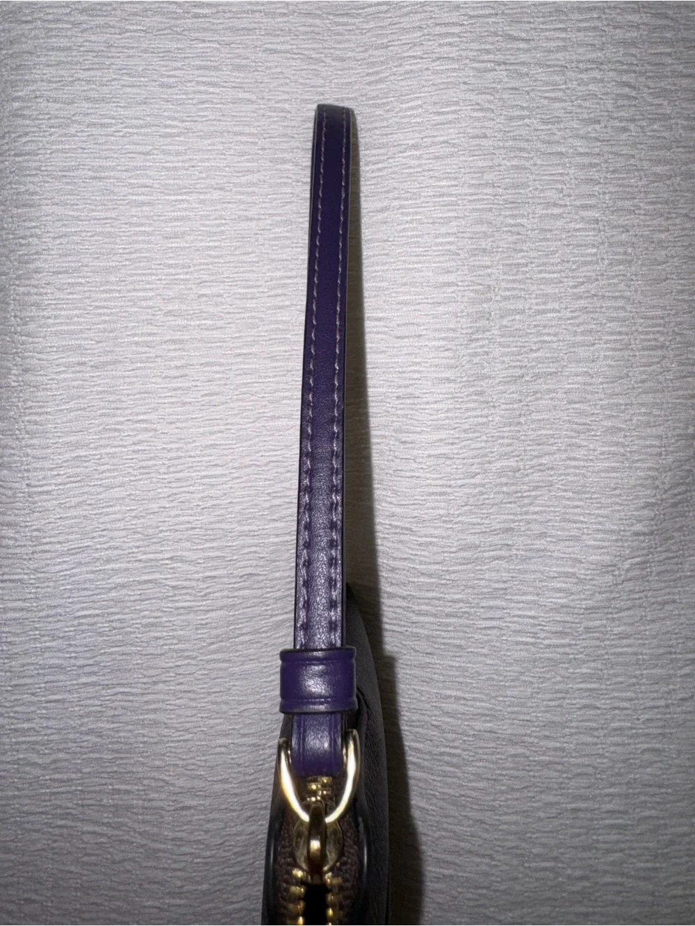 Coach Brown Signature Wristlet with Purple Center Stripe